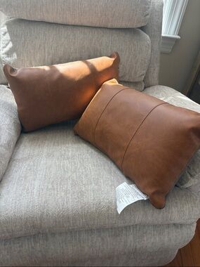 Tan Faux Leather Lumbar Accent Pillow - Unbranded